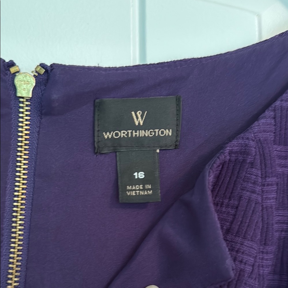 Worthington Purple Dress Elegant Style Pretty Patter Size 16 - Picture 2 of 9